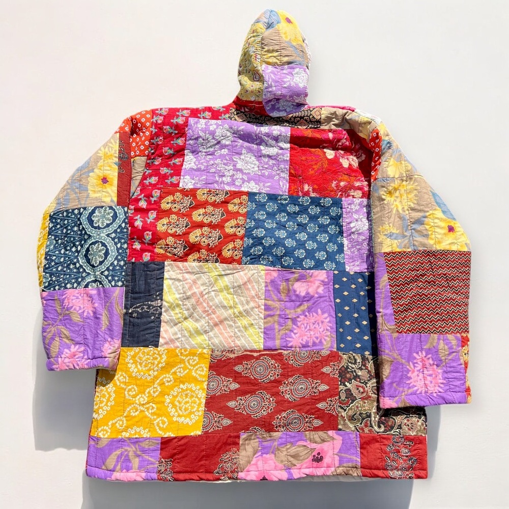 Ashley Taylor Kantha Patchwork Jacket Hooded Blanket Coat Unisex One Size New - Picture 2 of 5